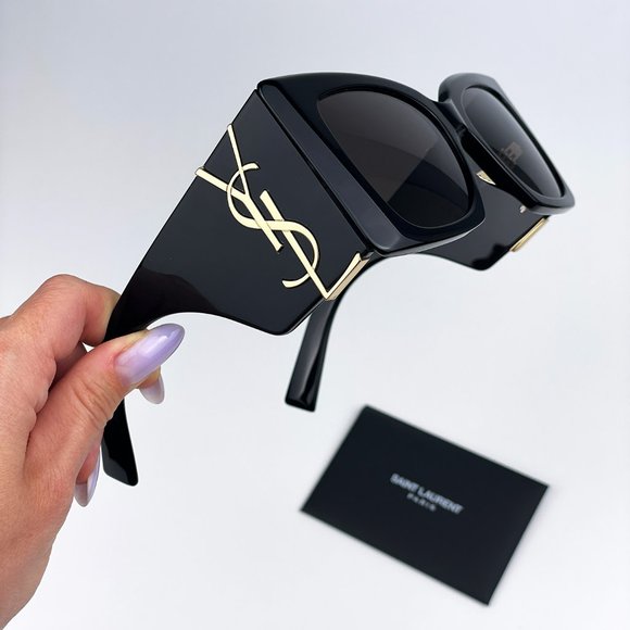 Saint Laurent SLM119 BLAZE 001 Sunglasses Black Grey Oversized Cat Eye Women - Picture 2 of 15